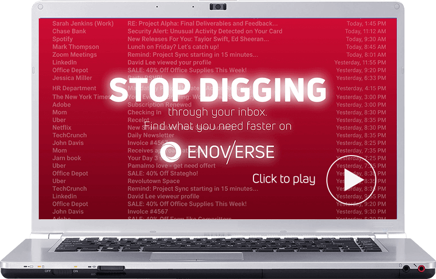 ENOVERSE Windows screensaver shown on a laptop