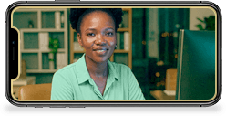 A professional featured in a video call
