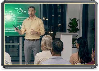 A presenter speaking to colleagues